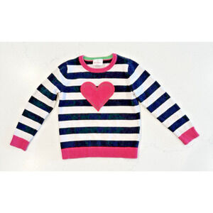 HANNA ANDERSSON Girls 6-7 PInk Heart Sweater Valentines Day Black White Stripes
